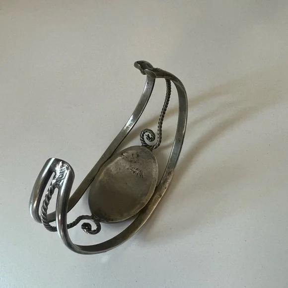 Silver Bracelet with Abalone Leafy design Cuff - Picture 7 of 13